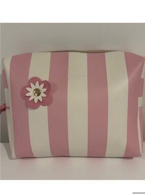 ELIZABETH ARDEN New York large make up bag cosmetic case pink & white stripes